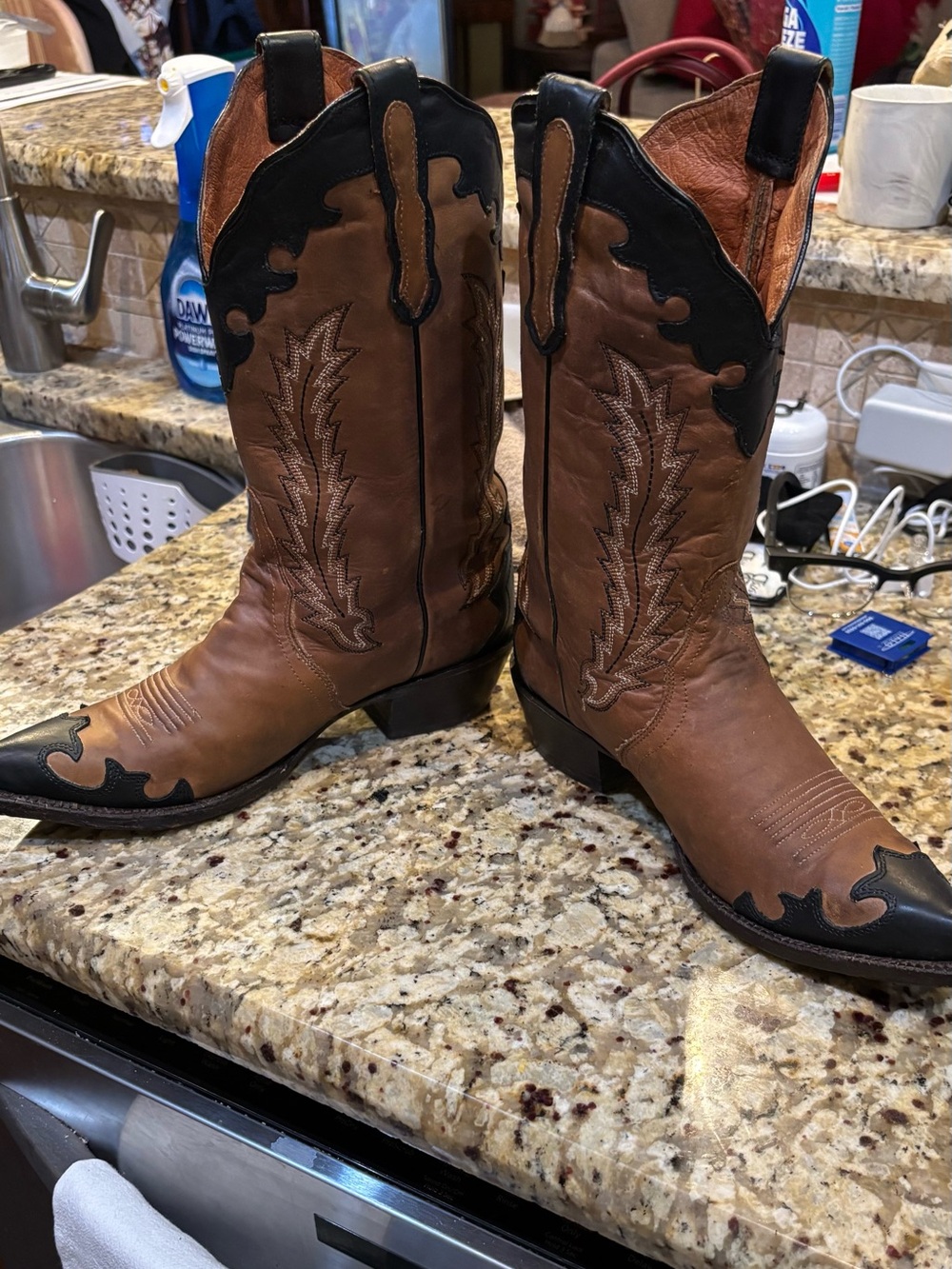 Vintage Nocona USA Cowboy Boots Women’s 9B Brown Black Leather Western 5016